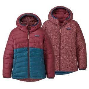 Patagonia Girls' Reversible Flower Quilted Hooded Coat, girls Small, 7/8